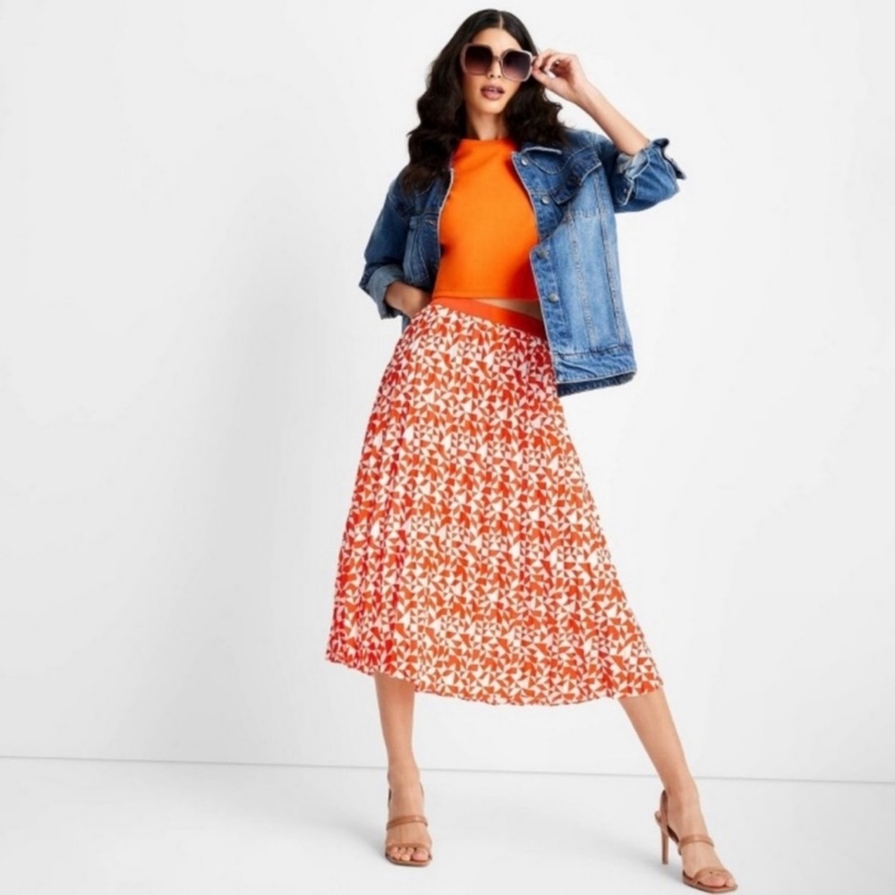 NWT Future Collective Kahlana Barfield Brown Pleated Geometric Art Skirt 20 22